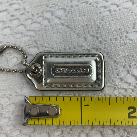 Coach Leather Hang Tag Charm Silver chain Silver Metallic Embossed Coach Logo - Picture 5 of 6